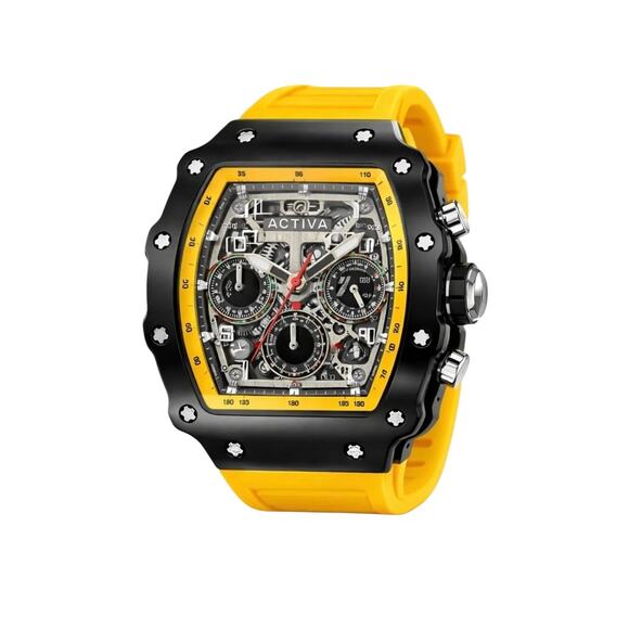 Activa Fury X Invicta Black Yellow Men\'s Watch 44.3mm Skeleton Dial ACW2305-021